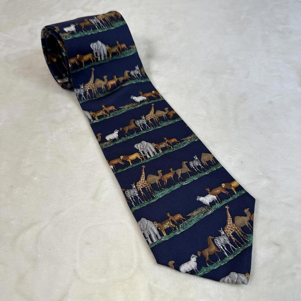 Safari Alynn Neckwear 100% Silk Necktie Elephants Camels Zebra Print